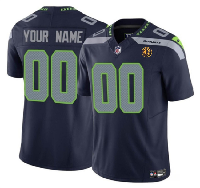 Men's Seattle Seahawks Active Player Custom Navy 2023 F.U.S.E. With John Madden Patch Vapor Limited Stitched Jersey